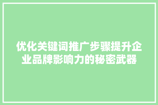 优化关键词推广步骤提升企业品牌影响力的秘密武器