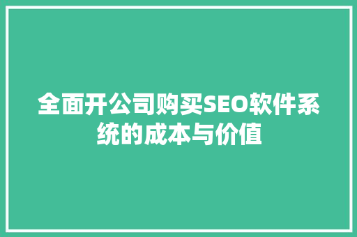 全面开公司购买SEO软件系统的成本与价值