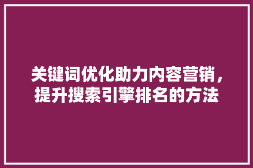 关键词优化助力内容营销，提升搜索引擎排名的方法