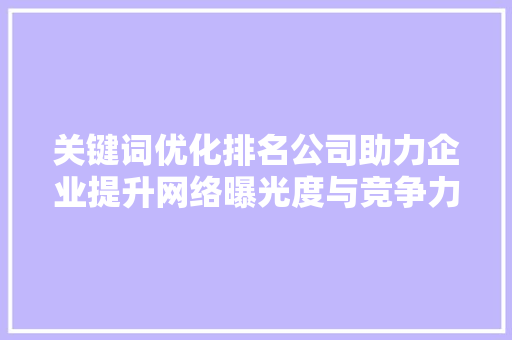 关键词优化排名公司助力企业提升网络曝光度与竞争力