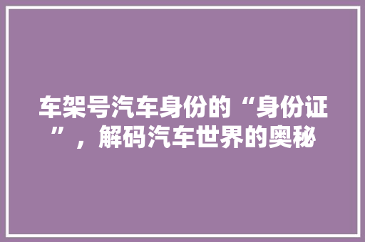 车架号汽车身份的“身份证”，解码汽车世界的奥秘