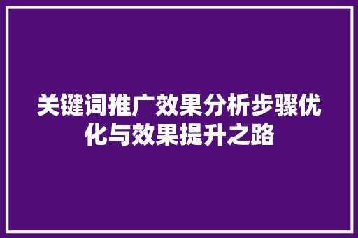 关键词推广效果分析步骤优化与效果提升之路