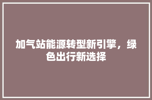 加气站能源转型新引擎，绿色出行新选择