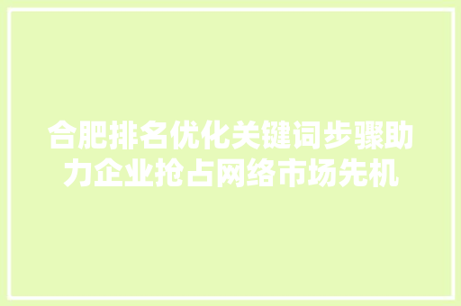 合肥排名优化关键词步骤助力企业抢占网络市场先机