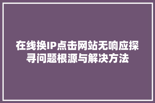 在线换IP点击网站无响应探寻问题根源与解决方法