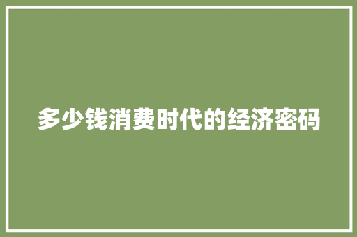 多少钱消费时代的经济密码