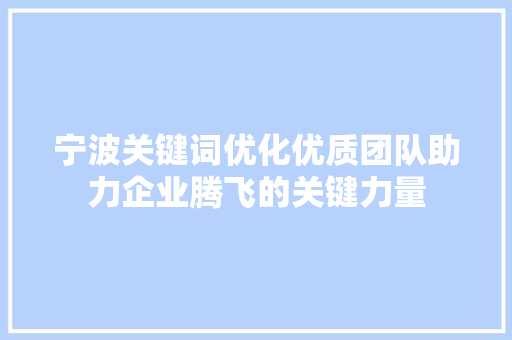宁波关键词优化优质团队助力企业腾飞的关键力量