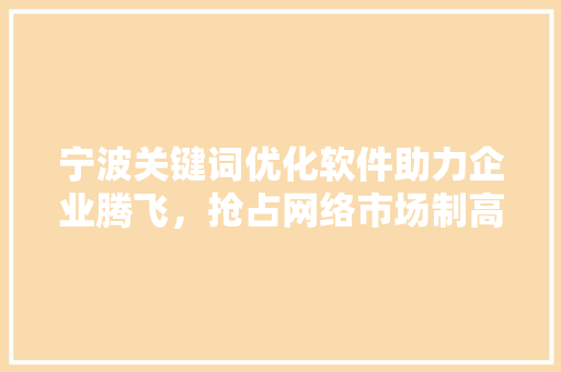 宁波关键词优化软件助力企业腾飞，抢占网络市场制高点