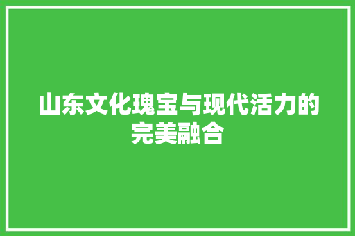 山东文化瑰宝与现代活力的完美融合