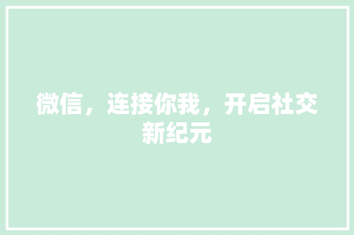 微信，连接你我，开启社交新纪元