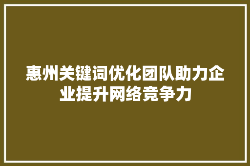 惠州关键词优化团队助力企业提升网络竞争力