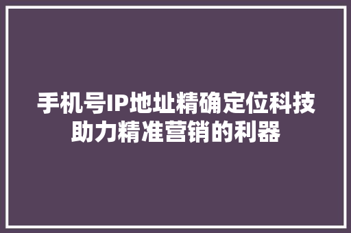 手机号IP地址精确定位科技助力精准营销的利器