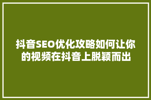 抖音SEO优化攻略如何让你的视频在抖音上脱颖而出