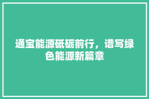 通宝能源砥砺前行，谱写绿色能源新篇章