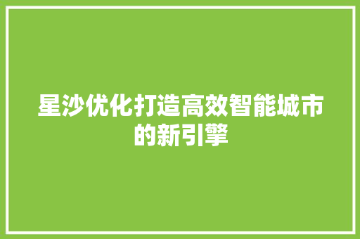 星沙优化打造高效智能城市的新引擎