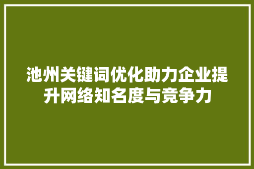 池州关键词优化助力企业提升网络知名度与竞争力