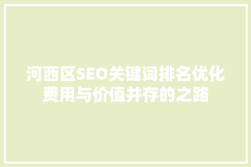 河西区SEO关键词排名优化费用与价值并存的之路