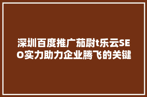 深圳百度推广茄尉t乐云SEO实力助力企业腾飞的关键因素