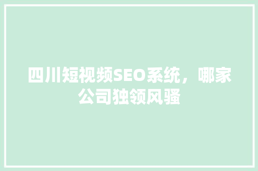 四川短视频SEO系统，哪家公司独领风骚