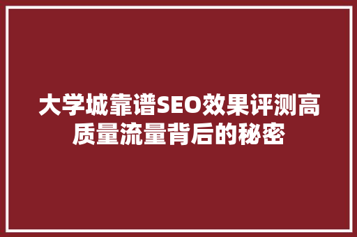 大学城靠谱SEO效果评测高质量流量背后的秘密