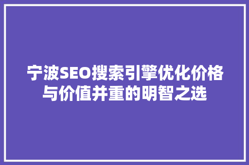 宁波SEO搜索引擎优化价格与价值并重的明智之选