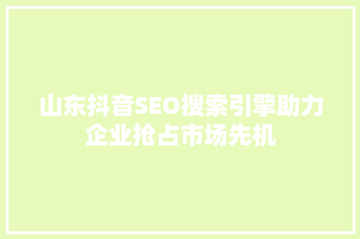 山东抖音SEO搜索引擎助力企业抢占市场先机