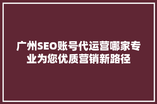 广州SEO账号代运营哪家专业为您优质营销新路径