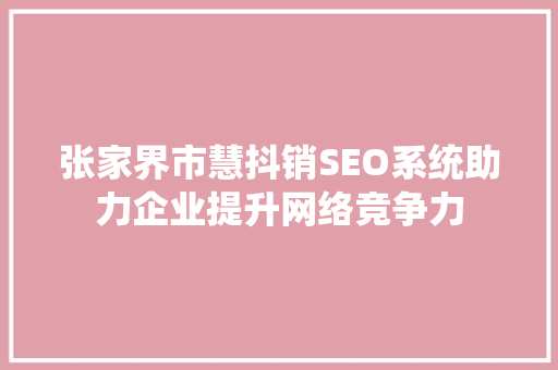 张家界市慧抖销SEO系统助力企业提升网络竞争力