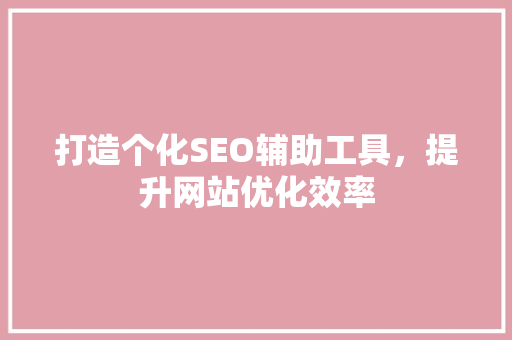 打造个化SEO辅助工具，提升网站优化效率