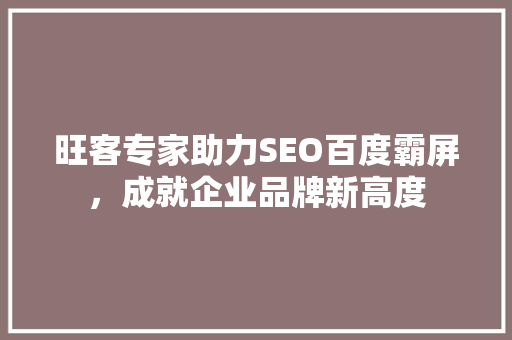 旺客专家助力SEO百度霸屏，成就企业品牌新高度