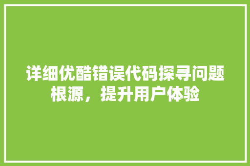 详细优酷错误代码探寻问题根源，提升用户体验
