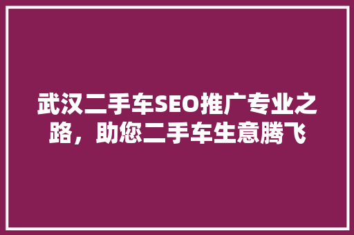 武汉二手车SEO推广专业之路，助您二手车生意腾飞