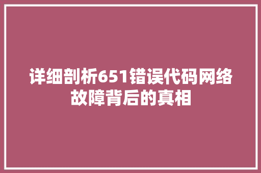 详细剖析651错误代码网络故障背后的真相