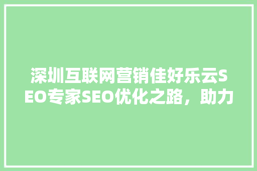 深圳互联网营销佳好乐云SEO专家SEO优化之路，助力企业腾飞