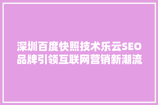深圳百度快照技术乐云SEO品牌引领互联网营销新潮流