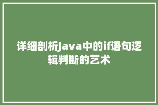 详细剖析Java中的if语句逻辑判断的艺术