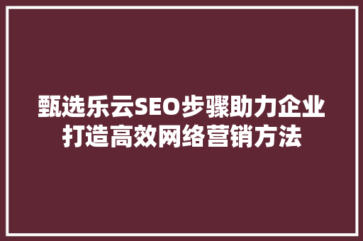 甄选乐云SEO步骤助力企业打造高效网络营销方法