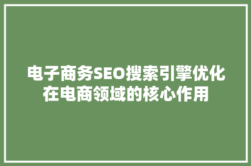 电子商务SEO搜索引擎优化在电商领域的核心作用