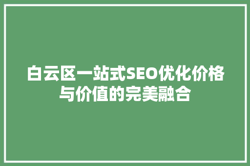 白云区一站式SEO优化价格与价值的完美融合