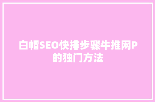 白帽SEO快排步骤牛推网P的独门方法