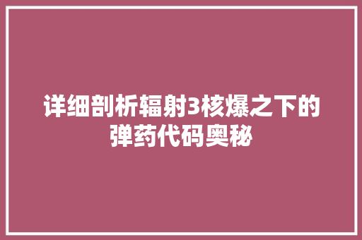 详细剖析辐射3核爆之下的弹药代码奥秘