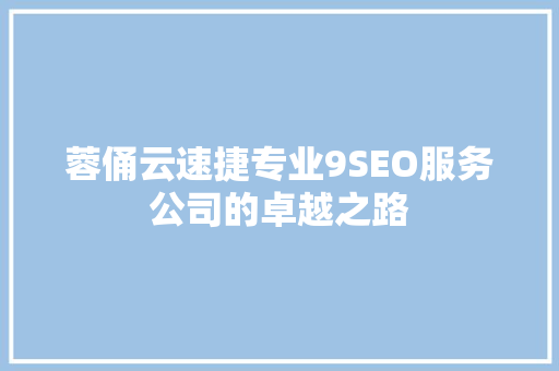 蓉俑云速捷专业9SEO服务公司的卓越之路
