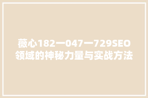 薇心182一047一729SEO领域的神秘力量与实战方法