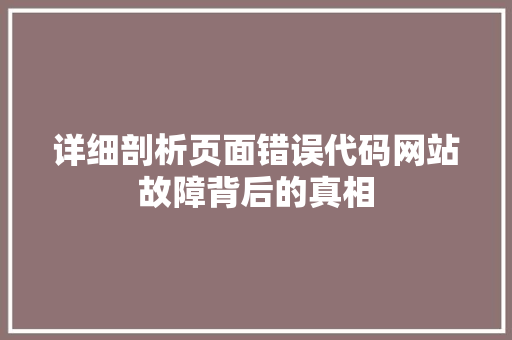 详细剖析页面错误代码网站故障背后的真相