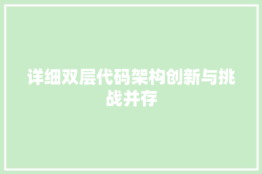 详细双层代码架构创新与挑战并存