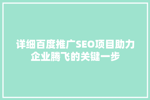 详细百度推广SEO项目助力企业腾飞的关键一步