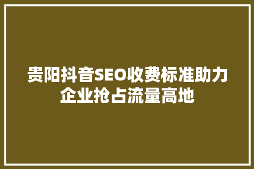 贵阳抖音SEO收费标准助力企业抢占流量高地