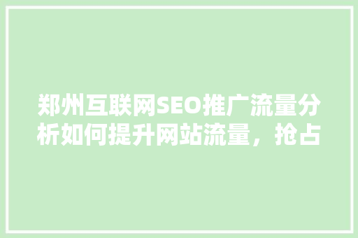 郑州互联网SEO推广流量分析如何提升网站流量，抢占市场先机