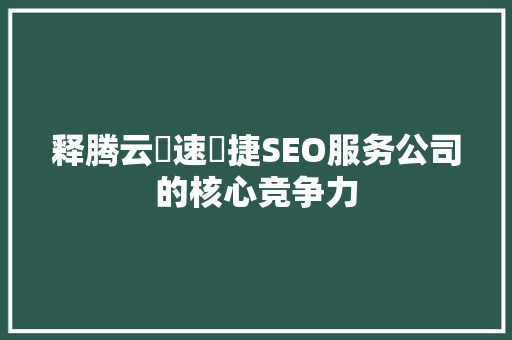 释腾云乚速乚捷SEO服务公司的核心竞争力