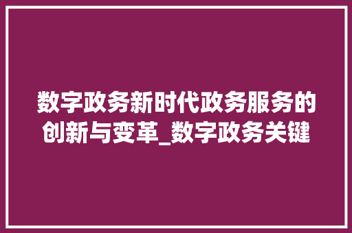 数字政务新时代政务服务的创新与变革_数字政务关键词优化